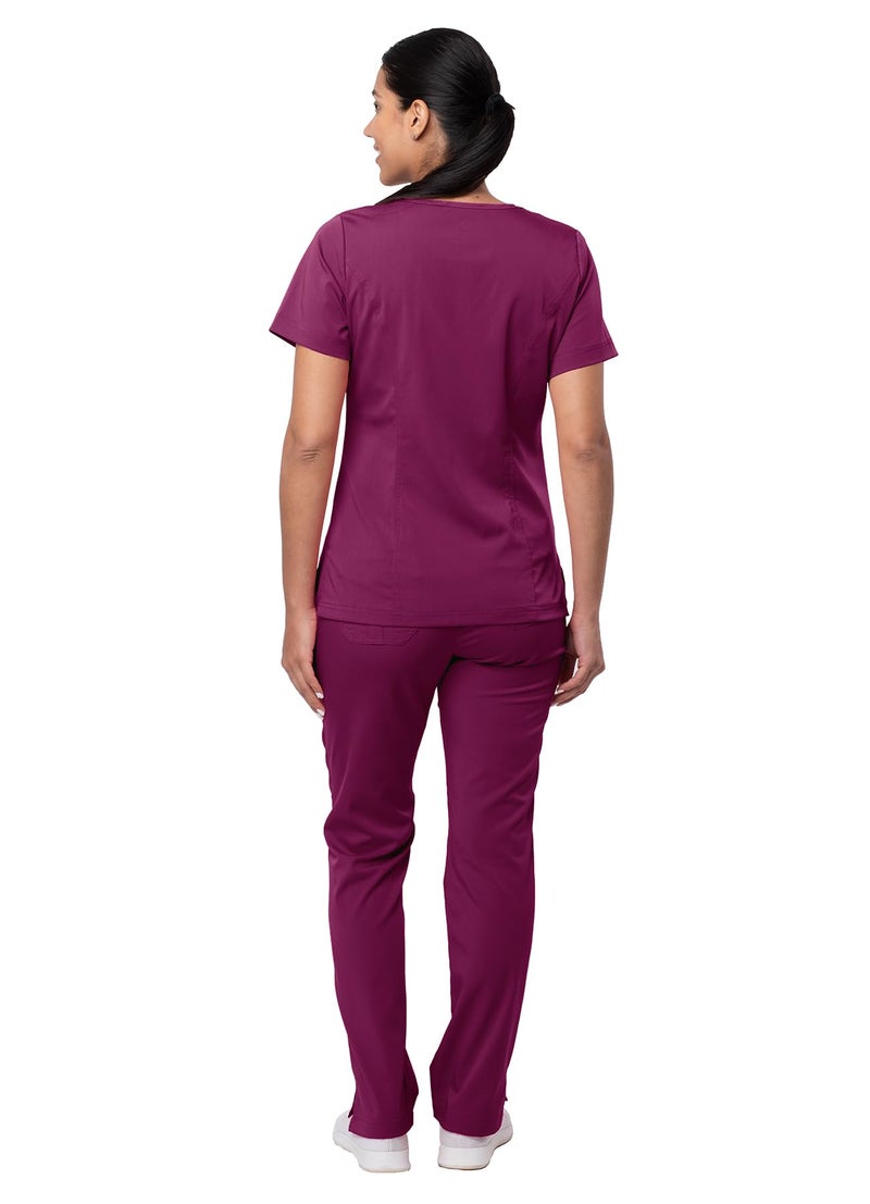 Adar Uniforms Adar Pro Scrubs Set for Women - Stretch Enhanced V-Neck Scrub Top & Slim Fit Scrub Pants, 9 Pockets - 4400 - Wine - L - Image 2